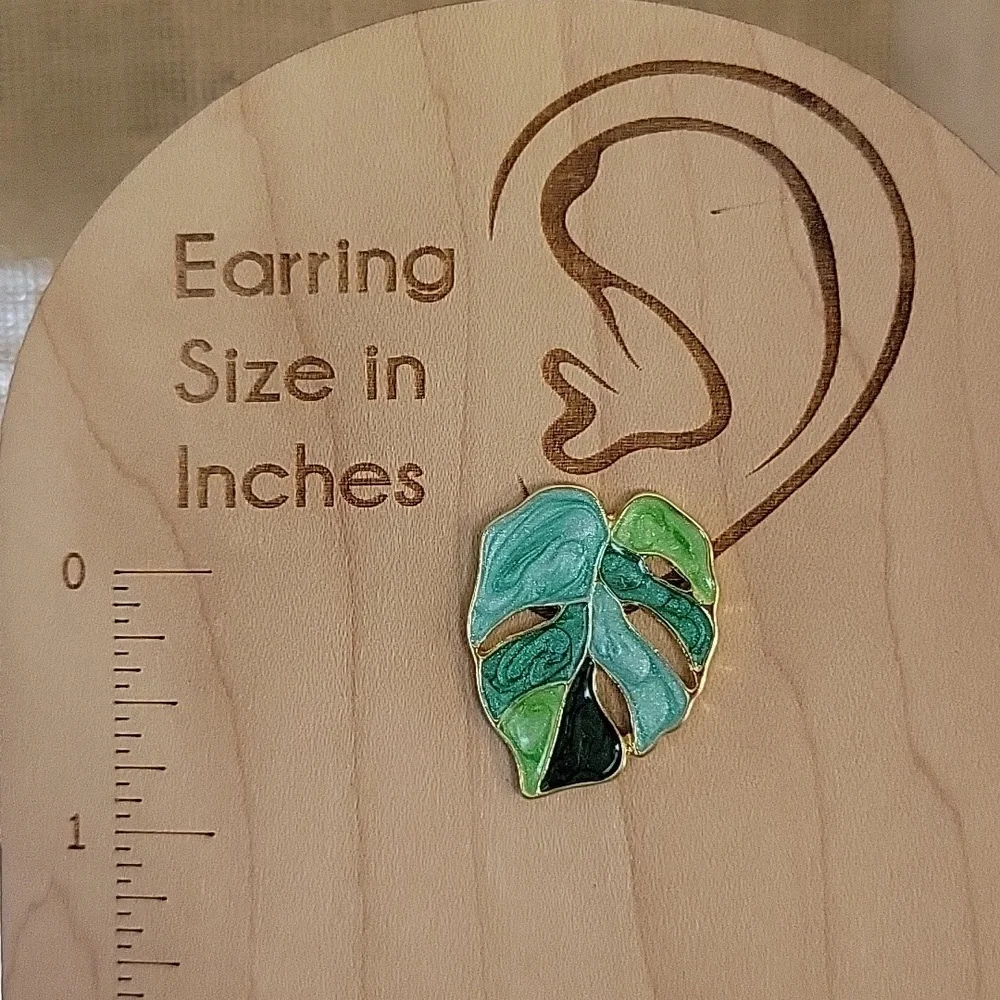 Monstera Statement Earrings - Picture 3 of 8